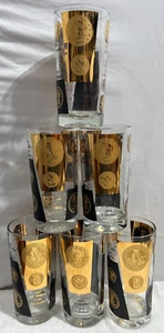 Set of 6 American Dollar Gold Coin Glasses Cera MCM Highball Glasses Vintage - Picture 1 of 5