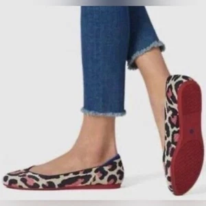 Rothy's | The Flat in Red Cat Animal Print Rothys Shoes Womens Retired Sz 8 - Picture 1 of 7