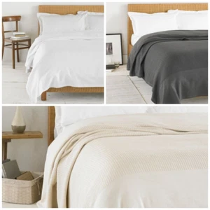 Luxury 100% Cotton Bed Throw Waffle Weave Blanket 355 GSM Bedding Set Sofa Cover - Picture 1 of 10