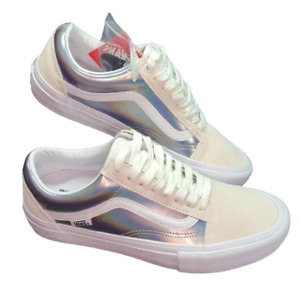 Vans Old Skool Pro Shoes (Iridescent) True White Silver Women's Size 9.5 New