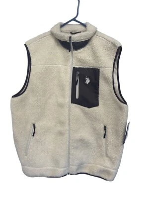 U.S. Polo Assn. Sherpa Fleece Vest XL Beige Contrast Pocket & Zipper Accents - Image 1 of 4