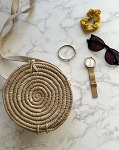 Raffia Straw Round Handmade Cross-body Bag - Picture 1 of 7