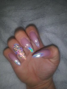 Nude nails holographic bling tips stiletto press on mauve nails w/ crystals holo - Picture 1 of 9