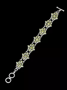 Bracciale vintage verde peridoto argento sterling 925 verde legato fiori - Foto 1 di 7