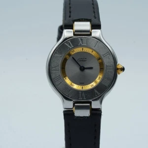 Cartier Ligne 21 Mujer Reloj 33MM Acero/ Oro Cuarzo Cuero Vintage Banda 1340 - Imagen 1 de 9