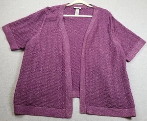 Catherines Cardigan Sweater Womens 3X Plus Purple Gold Short Sleeve Open Stretch - Picture 1 of 11