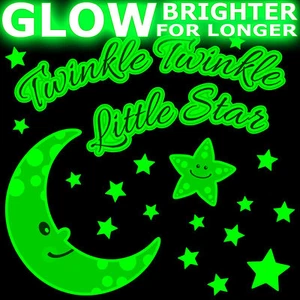 GLOW IN THE DARK Twinkle Little Star Amada guardería rima cita arte pared pegatina - Imagen 1 de 2
