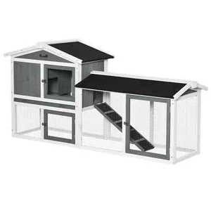 Rabbit Hutch Outdoor, 2-Tier Guinea Pig Hutch, Wooden Small Animal House - Picture 1 of 11
