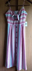 NWT TEEZE ME Jnr Women 7/8 Fuschia Stripe Sleeveless Halter Gown Buttons Zip Bow - Picture 1 of 12
