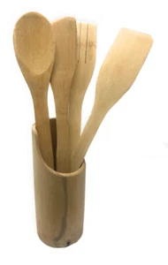 4 mestoli legno paletta cucchiaio spatola forchetta con portamestoli x cucina - Foto 1 di 2