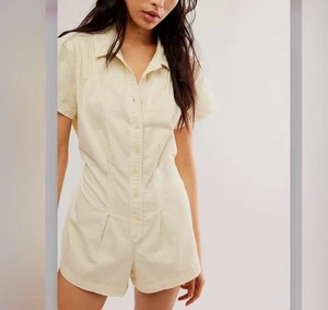 Free People Keep It Crisp Shortall Romper Size Medium Ivory Cotton $128 - Picture 1 of 14