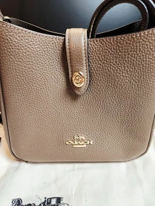 Coach Hadley Mini Bag~Pebbled Leather Crossbody Gold/Dark Stone CAL60 - Picture 1 of 10