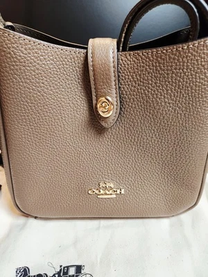 Coach Hadley Mini Bag~Pebbled Leather Crossbody Gold/Dark Stone CAL60 - Image 1 of 4