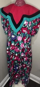 Vintage Robert Daniel Geometric Floral Big Collared Dress Size 22 Cottage Core - Picture 1 of 12