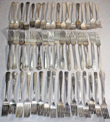 HORQUILLAS DE CENA 50 piezas plateadas mezcla de patrones antiguos a vintage #93 Foto 1 de 4