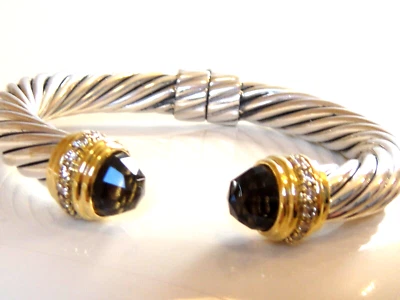 $4450 PULSERA DAVID YURMAN ORO 18K SS DIAMANTE CUARZO AHUMADO PIEDRA 10mm Foto 1 de 4