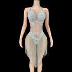 Chain Tassel Sparkly Crystals Bodysuit Women Evening Sexy Overalls Stage Wear