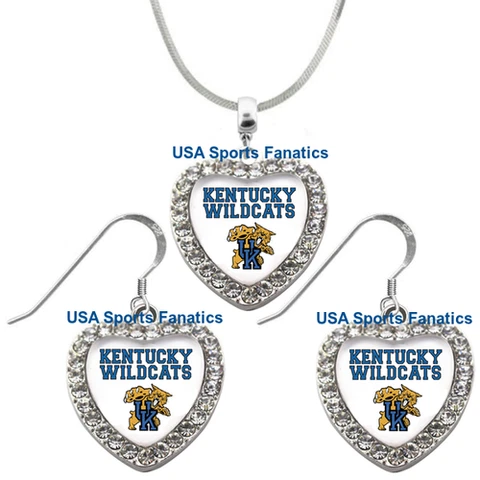 Kentucky Wildcats 925 Necklace / Earrings or Set Team Heart With Rhinestones Cover