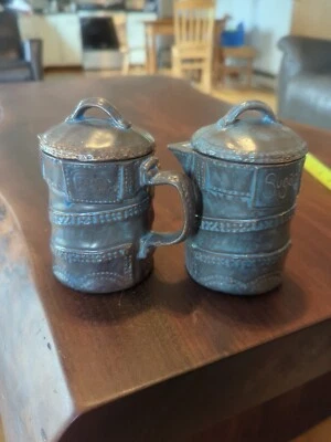 Conjunto Jeans Cerámica Crema Y Azúcar Vintage Boho Años 70 A 80 Hecho a Mano Foto 1 de 4