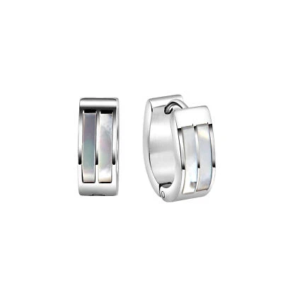 Ohrschmuck Ohrringe Klappcreolen Edelstahl mit Perlmutt-Einlage weiß Damen Neu V - Bild 1 von 2