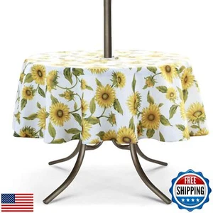 UMINEUX Outdoor Tablecloth with Umbrella Hole and Zipper, Spring/Summer Water - Picture 1 of 5