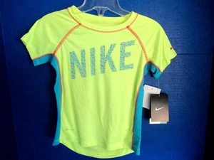 NIKE DRI-FIT~Yellow & Blue Mesh Sides Short Sleeve ATHLETIC SHIRT~Girls 6X~NWT - Picture 1 of 5