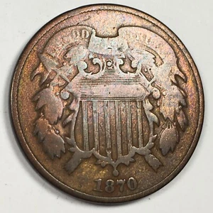 1870 United States 2 Cent Piece - Fine (F) In God We Trust KM#94 - 4558-PC - Picture 1 of 9