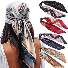 35” Satin Large Square Head Scarves - 4PCS Silk Like Neck Cashew + Stripes