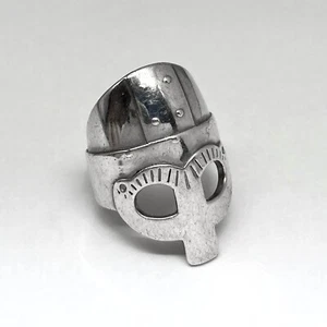 Vtg FRENCH SILVER Signed "AB" MEDIEVAL VIKING HELMET Face Mask Ring Celtic men's - Picture 1 of 6