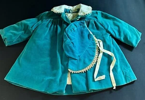 Vtg Baby Toddler 50/60s Turquoise Velvet Coat and Matching Bonnet Daisy of Calif - Picture 1 of 13