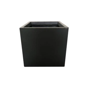 10 In. Tall Charcoal Lightweight Concrete Square Modern Outdoor Planter - Picture 1 of 12