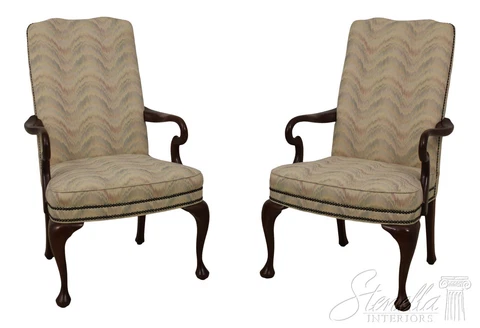56646EC: Pair GUNLOCKE Queen Anne Upholstered Armchairs Cover