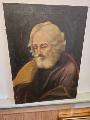 Antique 1860’s Oil on canvas "Saint Joeseph" Signed H. Hudelette-Firenze - Image 1 of 4