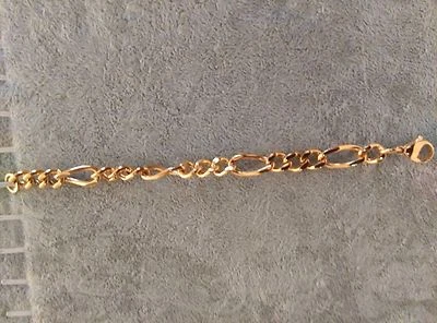 Pulsera caballero en acero inoxidable chapado en oro de 14K de 7,5 pulgadas de largo Foto 1 de 4