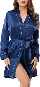 Escalier Women's Silk Robes Satin Kimono Robe Short Silky Bathrobe Bridesmaid We - Picture 1 of 13