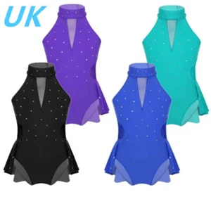 Kids Girls Ballet Dance Dress Sparkle Rhinestone Mesh Leotards Skating Costumes - Picture 1 of 52