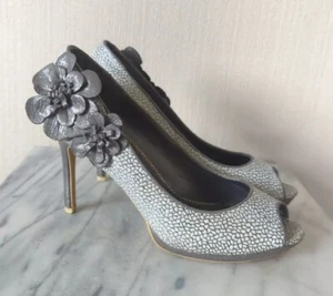 Ruby Shoo Stiletto Heel Peep Toes, Grey/Silver, Flower **Worn Once** UK 7 EU 40 - Picture 1 of 22