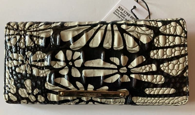 NUEVO CON ETIQUETAS BRAHMIN Ady Daisy Batik Melbourne Cartera de Cuero Genuino Negro/Blanco Foto 1 de 4