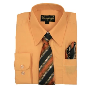Toddler Pumpkin Dress Shirt V2000 with Matching Tie Hankie Long Sleeves 2T,3T,4T - Picture 1 of 2