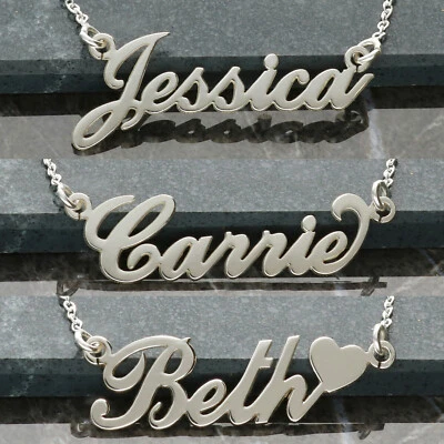 925 Sterling Silver Personalised Any Name Plate Drop Pendant Necklace with Chain - Image 1 of 2