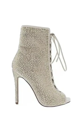 Botines Asuka. Plata con pedrería diamante y topacio color. Mujer Talla 9 Foto 1 de 4