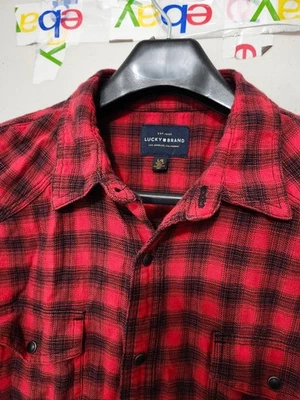 Camisa Lucky Brand Para Hombres L Franela Roja Perla A Presión Algodón Occidental Relax Pkts Foto 1 de 4