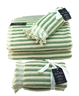 Juego de toallas de baño turcas 100 % algodón a rayas verdes/crema Brooks Brothers 6 piezas Foto 1 de 4