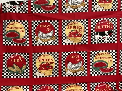 Fabric Traditions Farm Sign Print Blocks, Black White Checkerboard, 1 1/4 Yd - Image 1 of 2