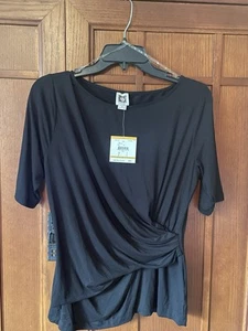 Nuevo con etiquetas Camiseta Anne Klein Negra Imitación Envoltura Manga Corta Tejida - Pequeña ENVÍO GRATUITO - Imagen 1 de 5