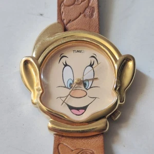 Timex Disney Dopey Watch Women 35mm Gold Tone Snow White Leather New Battery - Picture 1 of 8