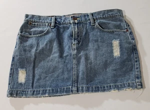 Z. Cavaricci Denim Mini Skirt Size 11 Pockets Cotton Distressed - Picture 1 of 5