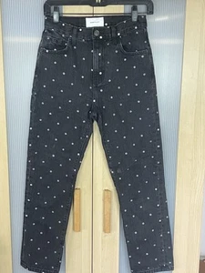 Current/Elliott Black Polka Dot Jeans Sz 25 High Rise Vintage Cropped Hem Boho - Picture 1 of 4