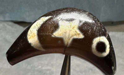 Tibetan Sun Half Moon Star  Old Agate Ox Horn DZi Bead, Translucent Talisman🔥⚡️ - Image 1 of 4