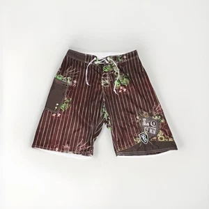 Pantaloncini da bagno uomo vintage Lost taglia 34 marrone/verde righe teschio - Foto 1 di 8